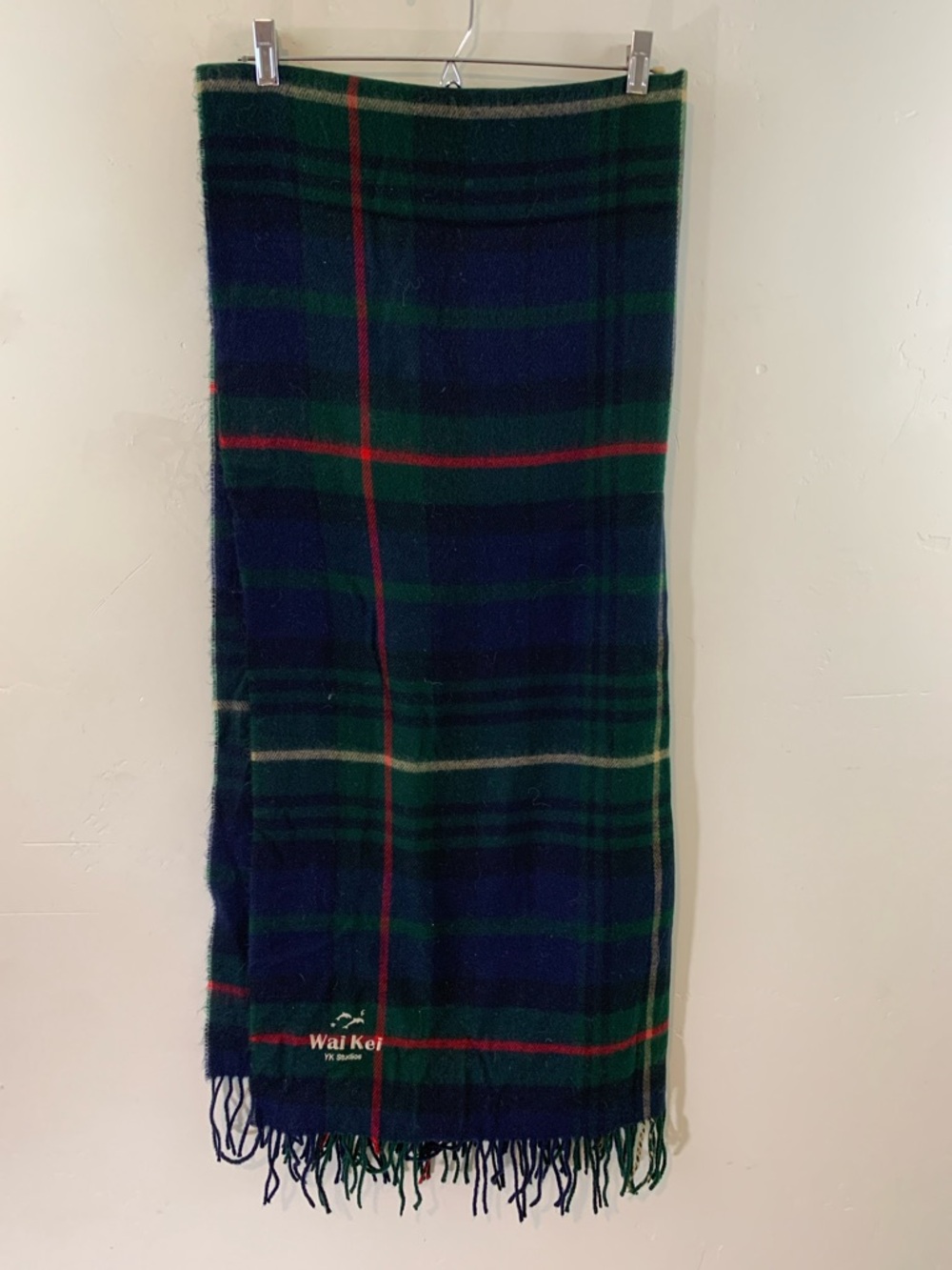Wai Kei Navy & Green Tartan Acrylic Scarf